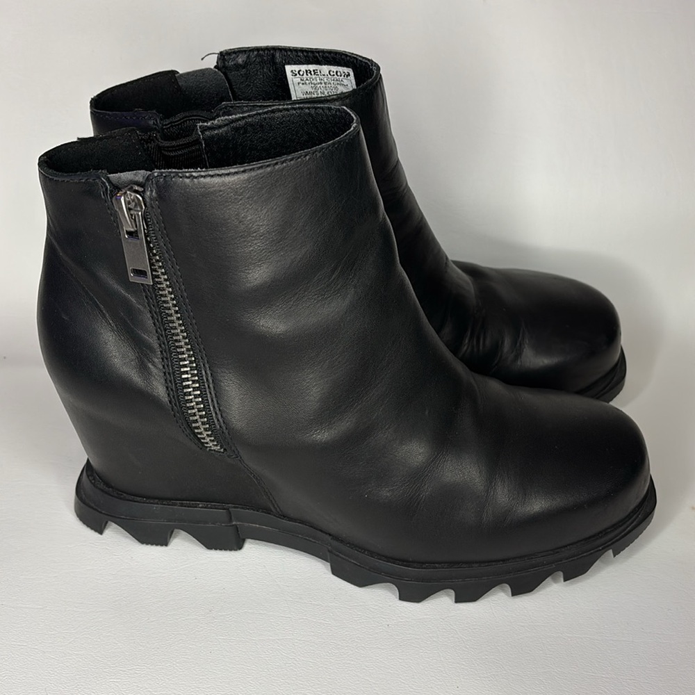 Sorel Joan Of Arctic Wedge II Zipper Side Leather Boot Bootie Hidden Wedge 9 - Picture 3 of 8
